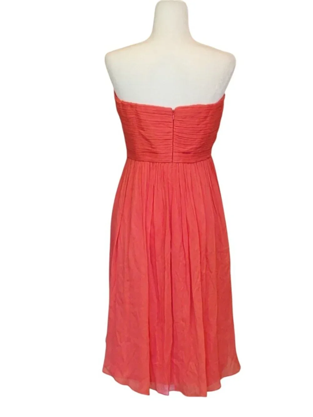 J. Crew Mindy Strapless Hi-Low Cocktail Bridesmaid Dress Coral Silk Size 10